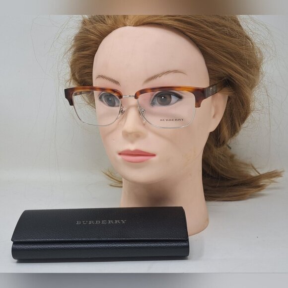 Burberry Eye Glasses Frames Unisex Half Rim Havana Nova Check B2224 54-18-145